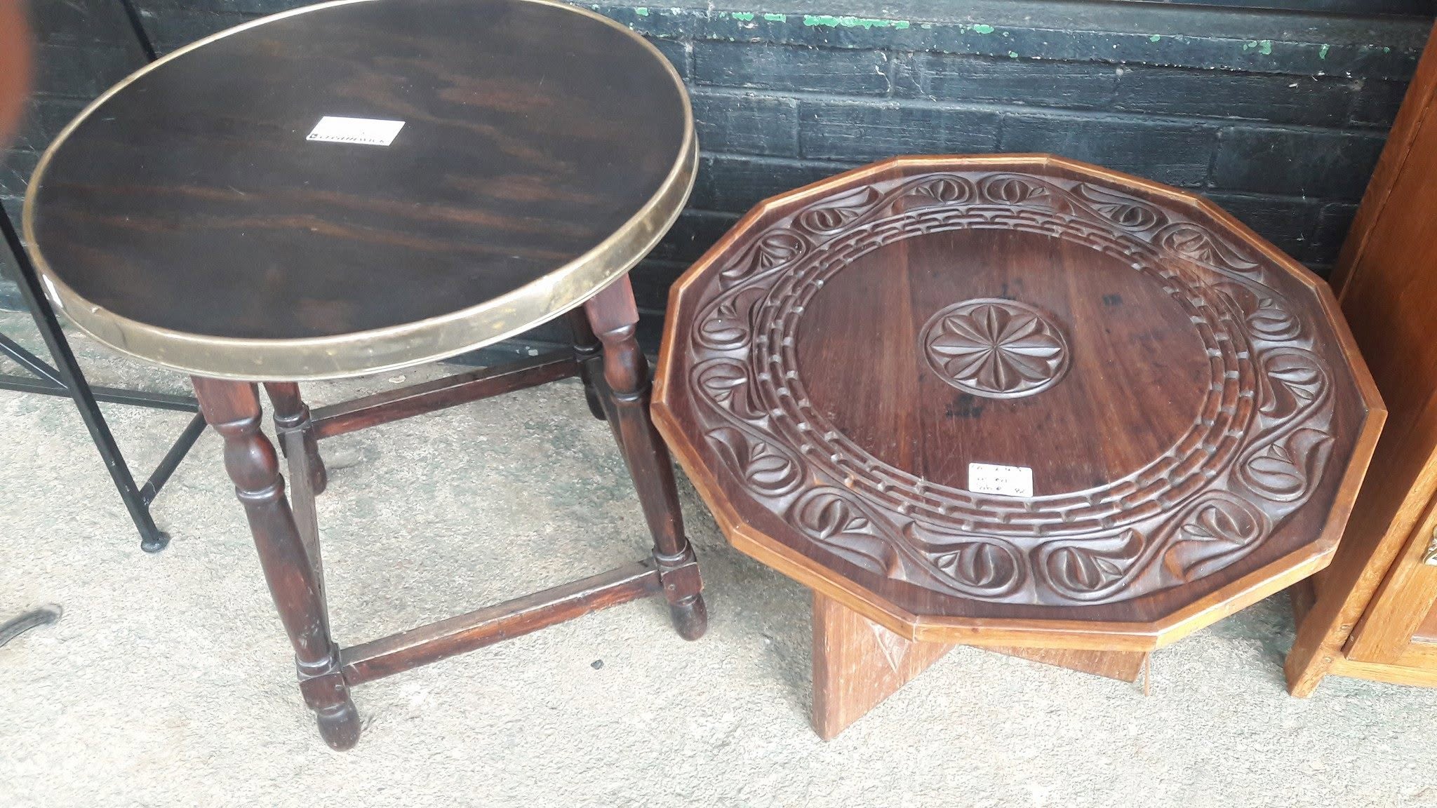 Handcrafted Carved Wood Side Tables